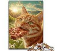 1000 Piece Jigsaw Puzzles for Adults & Teens Cat Eating Meat for And 14 Years And over Impossible Game Christmas Birthday Gift 26x38cm