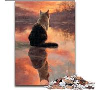 1000 Piece Jigsaw Puzzles for Adults & Teens Cat in The Sunset, Stress Reliever Difficult Challenge Secret Santa Gifts for Age 14 Years Up (Size 26x38cm)