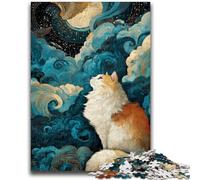 1000 Piece Jigsaw Puzzles for Adults & Teens Cat Looking Up at The Stars Puzzles for Adults,Learning Educational Toys Family Games Unique Birthday And Gifts (38x26cm)