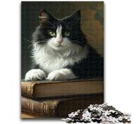 1000 Piece Jigsaw Puzzles for Adults & Teens Cat Lying on Book Educational Stress Relief Toy Secret Santa Gifts for Age 14 50x75cm