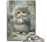 1000 Piece Jigsaw Puzzles for Adults & Teens Cat Taking A Bath Educational Games DIY Toys for Is Ideal As A Gift for The Whole Family 26x38cm