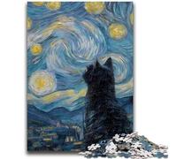 1000 Piece Jigsaw Puzzles for Adults & Teens Cat Under The Starry Sky Puzzles for Adults,Learning Educational Toys Family Games Unique Birthday And Gifts (75x50cm)