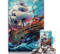 1000 Piece Jigsaw Puzzles for Adults & Teens Colorful Pirate Ship Teenager Jigsaw,Stress Reliever Staycation Kill Time Home Decoration Toys (size 75x50cm)