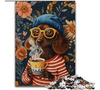 1000 Piece Jigsaw Puzzles for Adults & Teens Dachshund Drinking Coffee, Educational Games Home Decoration Is Ideal As A Gift for The Whole Family (Size 26x38cm)