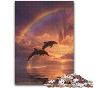 1000 Piece Jigsaw Puzzles for Adults & Teens Dolphins Under The Rainbow for And 14 Years And over Impossible Game Christmas Birthday Gift 26x38cm