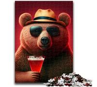 1000 Piece Jigsaw Puzzles for Adults & Teens Drinking Brown Bear Educational Stress Relief Toy Secret Santa Gifts for Age 14 50x75cm