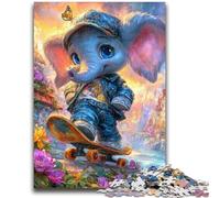 1000 Piece Jigsaw Puzzles for Adults & Teens Elephant on Skateboard Suitable for Ages 14 And Up Family Games Deal As Gifts for The Whole Family 50x75cm