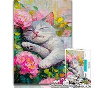 1000 Piece Jigsaw Puzzles for Adults & Teens Flower Cat 1000 Piece Puzzle,Family Educational Games Home Decoration Gift 38x26cm