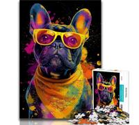 1000 Piece Jigsaw Puzzles for Adults & Teens French Bulldog Wearing Glasses 1000 Pieces for Adults,Secret Santa Gifts for Age 14 Years Up (size 75x50cm)