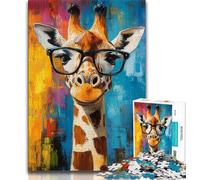 1000 Piece Jigsaw Puzzles for Adults & Teens Giraffe Wearing Glasses,Challenging Game Toys Wall Decoration Unique Birthday And Xmas Gifts (38x26cm)