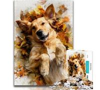 1000 Piece Jigsaw Puzzles for Adults & Teens Golden Retriever And Fallen Leaves Adult Puzzles,Fun Games Wall Decoration Unique Birthday And Xmas Gifts (size 38x26cm)