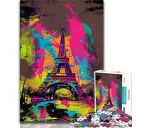 1000 Piece Jigsaw Puzzles for Adults & Teens Graffiti Art Eiffel Tower 1000 Pieces for Adults,Decompressing Intellectual Educational Toy Perfect Decoration 38x26cm