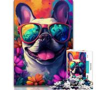 1000 Piece Jigsaw Puzzles for Adults & Teens Happy French Bulldog Teenager Jigsaw,Stress Reliever Staycation Kill Time Home Decoration Toys (size 38x26cm)