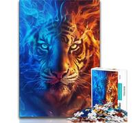 1000 Piece Jigsaw Puzzles for Adults & Teens Ice And Fire Tiger Puzzles,is Ideal As Gifts for The Whole Family Suitable for And 14 75x50cm
