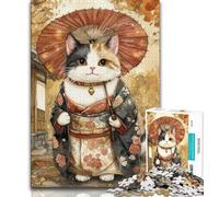 1000 Piece Jigsaw Puzzles for Adults & Teens Japanese Samurai Cat Adult Puzzles,Fun Games Wall Decoration Unique Birthday And Xmas Gifts (size 38x26cm)