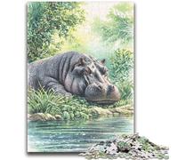 1000 Piece Jigsaw Puzzles for Adults & Teens Jungle Hippo Puzzles for Adults,Learning Educational Toys Family Games Unique Birthday And Gifts (38x26cm)