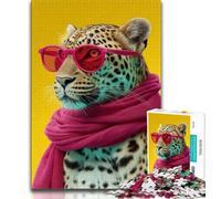 1000 Piece Jigsaw Puzzles for Adults & Teens Leopard Wearing A Scarf,Stress Reliever Staycation Kill Time Enhance Love between Couples (75x50cm)