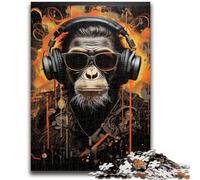1000 Piece Jigsaw Puzzles for Adults & Teens Monkey with Headphones Artistic Wall Decor & Birthday Gift Idea for Friends, Home Office 38x26cm