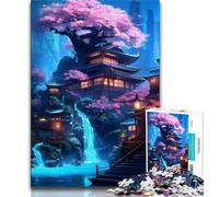 1000 Piece Jigsaw Puzzles for Adults & Teens Neon Waterfall Temple 1000 Piece Puzzle,family Fun Games Is Ideal As A Gift for The Whole Family (size 75x50cm)