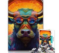 1000 Piece Jigsaw Puzzles for Adults & Teens Psychedelic Buffalo 1000 Piece Puzzle,family Fun Games Is Ideal As A Gift for The Whole Family (size 38x26cm)