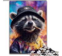 1000 Piece Jigsaw Puzzles for Adults & Teens Raccoon Wearing A Hat Staycation Kill Time with Matching Poster And Trivia Sheet (size 50x75cm)