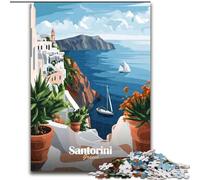1000 Piece Jigsaw Puzzles for Adults & Teens Santorini Greece Travel Poster Quiz Game for Is Ideal As A Gift for The Whole Family (26x38cm) 1000pcs