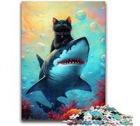 1000 Piece Jigsaw Puzzles for Adults & Teens Shark And Black Cat 1000 Pieces for Adults,Decompressing Intellectual Educational Toy Perfect Decoration (38x26cm)
