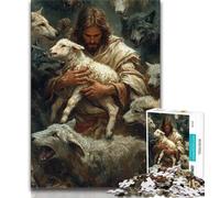 1000 Piece Jigsaw Puzzles for Adults & Teens Sheep And Jesus,Stress Reliever Staycation Kill Time Enhance Love between Couples (75x50cm)