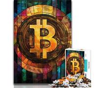 1000 Piece Jigsaw Puzzles for Adults & Teens Stained Glass Bitcoin,Stress Reliever Staycation Kill Time Enhance Love between Couples (75x50cm)