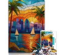 1000 Piece Jigsaw Puzzles for Adults & Teens Stained Glass City,Stress Reliever Staycation Kill Time Enhance Love between Couples (75x50cm)