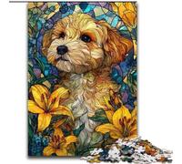 1000 Piece Jigsaw Puzzles for Adults & Teens Stained Glass Dog, Challenging Difficult with Fully Interlocking Randomly Shaped Pieces (Size 26x38cm)