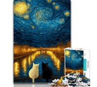 1000 Piece Jigsaw Puzzles for Adults & Teens Starry Sky Black And White Cat,Challenging Game for Is Ideal As A Gift for The Whole Family (38x26cm)