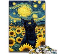 1000 Piece Jigsaw Puzzles for Adults & Teens Sunflower And Black Cat 1000 Pieces for Adults,Fun Present & Activity for Home,Toy for Rainy Days (75x50cm)