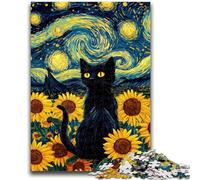 1000 Piece Jigsaw Puzzles for Adults & Teens Sunflower And Black Cat Puzzles for Adults,Learning Educational Toys Family Games Unique Birthday And Gifts (75x50cm)
