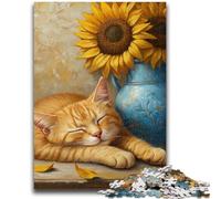 1000 Piece Jigsaw Puzzles for Adults & Teens Sunflowers And Cats for And 14 Years And over Interesting Stress Reduction Gifts for Friends And Family 50x75cm