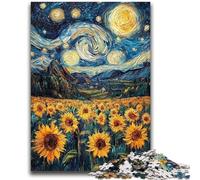 1000 Piece Jigsaw Puzzles for Adults & Teens Sunflowers Under The Starry Sky Puzzles for Adults,Learning Educational Toys Family Games Unique Birthday And Gifts (38x26cm)