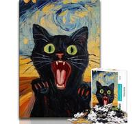 1000 Piece Jigsaw Puzzles for Adults & Teens Surprised Black Cat Teenager Jigsaw,Stress Reliever Staycation Kill Time Home Decoration Toys (size 75x50cm)