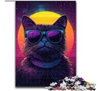 1000 Piece Jigsaw Puzzles for Adults & Teens Synthwave Purple Cat, Suitable for Ages 14 And Up Home Decor Deal As Gifts for The Whole Family 50x75cm