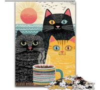 1000 Piece Jigsaw Puzzles for Adults & Teens Three Cats Drinking Coffee Help The Brain Exercise Addictive Toys to Cultivate Patience Artists Collection, Fine Art (size 26x38cm)