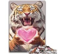 1000 Piece Jigsaw Puzzles for Adults & Teens Tiger Holding A Heart Suitable for Ages 14 And Up Family Games Deal As Gifts for The Whole Family 50x75cm
