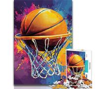 1000 Piece Jigsaw Puzzles for Adults & Teens Watercolor Basketball Puzzles,with Matching Poster And Trivia Sheet for And Age 14 Years Up (size 75x50cm)