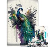 1000 Piece Jigsaw Puzzles for Adults & Teens Watercolour Peacock Puzzles,with Matching Poster And Trivia Sheet for And Age 14 Years Up (size 75x50cm)