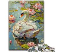 1000 Piece Jigsaw Puzzles for Adults & Teens White Swan Oil Painting Stress Reliever Difficult Challenge Every Piece Is Unique - Challenging Family Fun Game 38x26cm