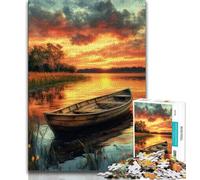 1000 Piece Jigsaw Puzzles for Adults & Teens Wooden Boat in Autumn,Challenging Difficult with Fully Interlocking Randomly Shaped Pieces 38x26cm