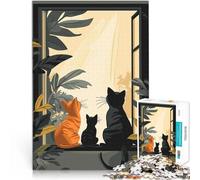 1000 Piece Jigsaw Puzzles for Adults Three Cats Looking Out Window Entspannungsspiele Geburtstagsgeschenke52x38cm