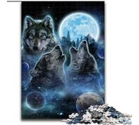 1000 Piece Jigsaw Puzzles for Adults Three Wolves And Full Moon, Stress Reliever Difficult Challenge Secret Santa Gifts for Age 14 Years Up (Size 50x75cm)