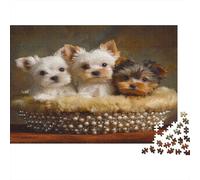 1000 Piece Jigsaw Puzzles for Adults Three Yorkie Puppies Jigsaw Puzzle Puppy Wood Puzzle Challenging Game And Family Play Home Decoration Multi Colour 1000pcs (75x50cm)