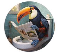 1000 Piece Jigsaw Puzzles for Adults Toucan Reading Newspaper Round Cardboard Jigsaw for Family Fun Perfect for Holidays, Interactive Game Nights 1000pcs (67.5x67.5cm)