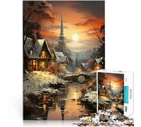 1000 Piece Jigsaw Puzzles for Adults Twilight in Winter Village Präzisionsschnitt Heimdekoration Spielzeug75x50cm