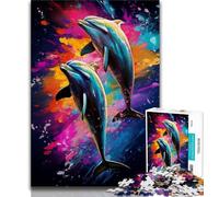 1000 Piece Jigsaw Puzzles for Adults Two Dolphins Jumping Puzzles for Adults,Family Game Stress Reliever Difficult Challenge Suitable for Couples (size 75x50cm)